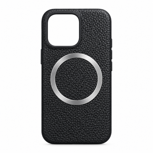Funda Piel Texturizada Anillo Metálico Magnética iPhone 15 Pro