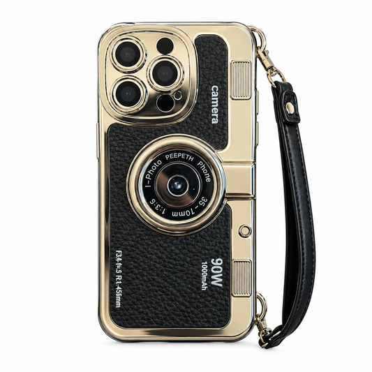 Funda Retro Cámara Vintage Correa Muñeca iPhone 15 Pro