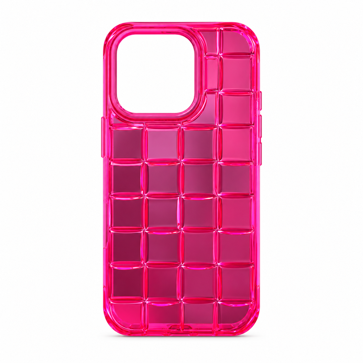 Funda Tejida 3D Efecto Cuadros Rosa Neón iPhone 15 Pro