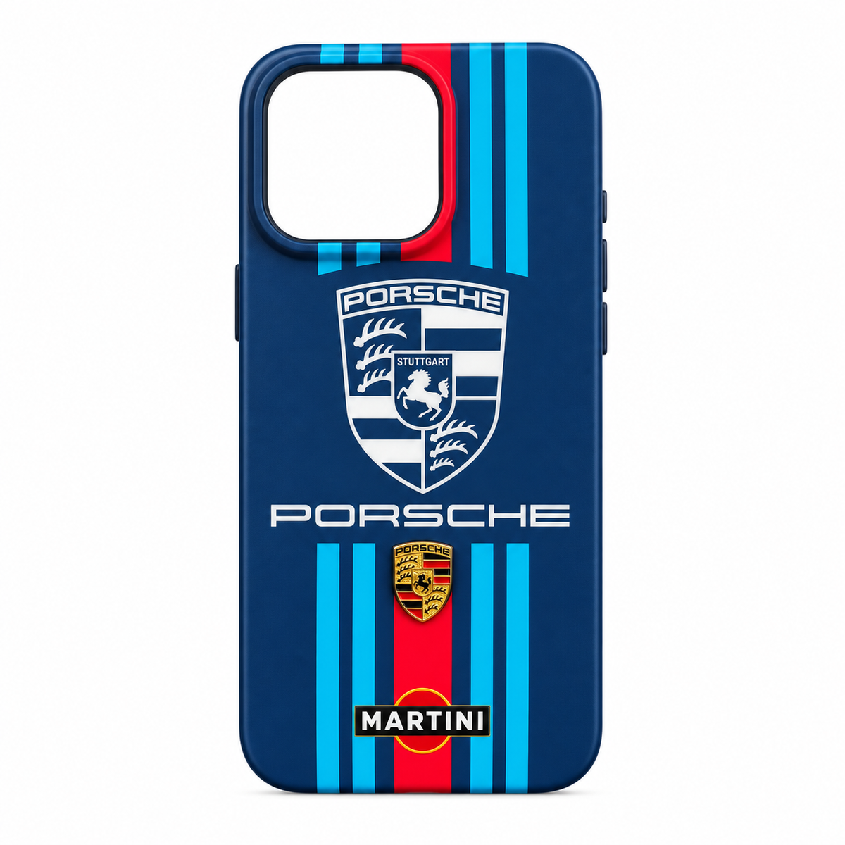 Funda iPhone 15 Pro Max Racing Automotriz Emblema Metálico