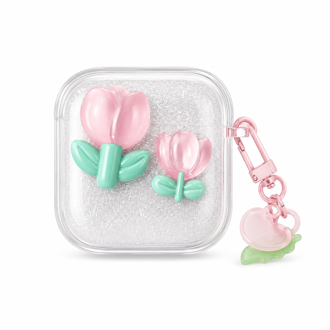 Funda Transparente con Glitter y Tulipanes para Galaxy Buds 4 / 4 Pro
