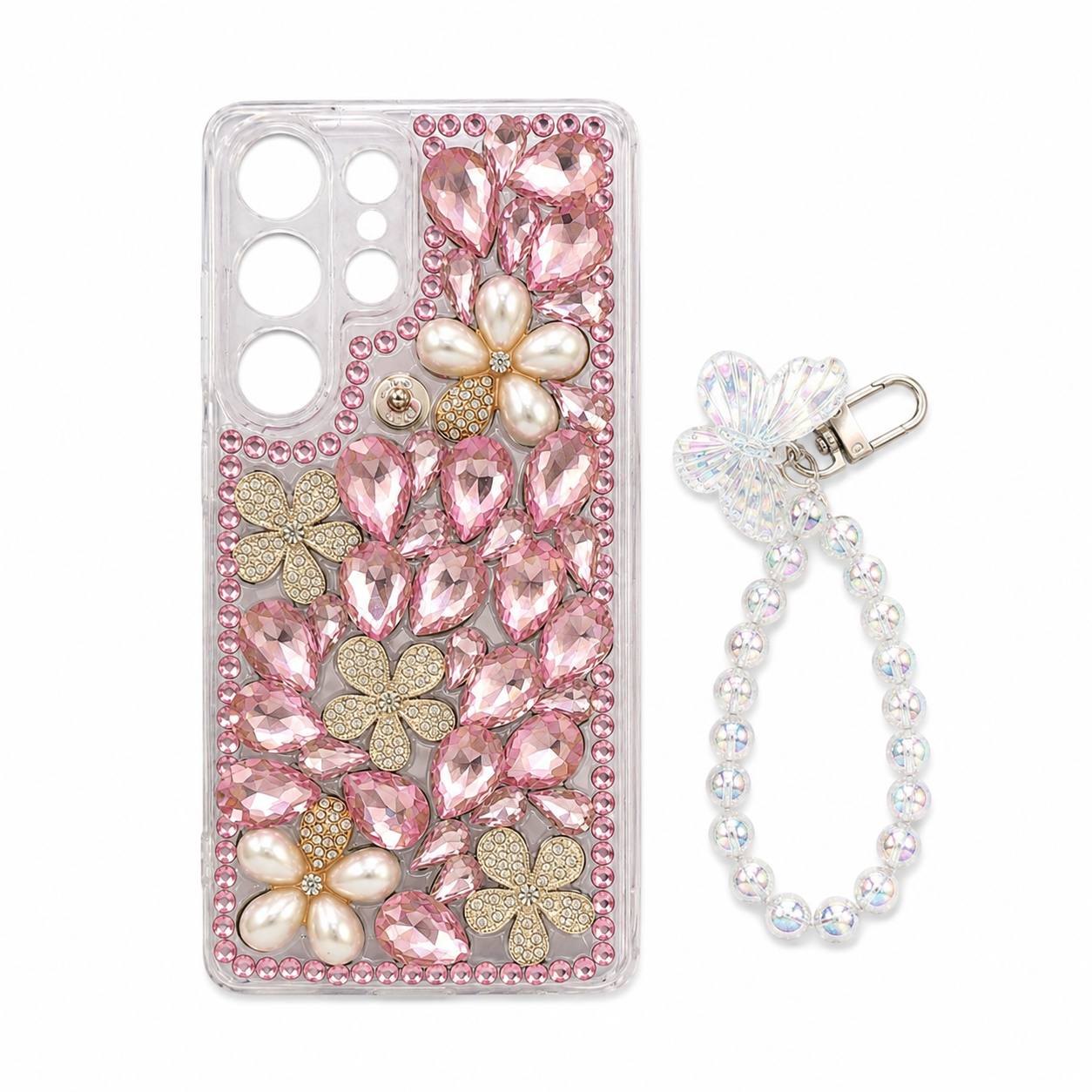 Funda Joya Cristales Flores Perlas Pulsera Samsung S26 Ultra
