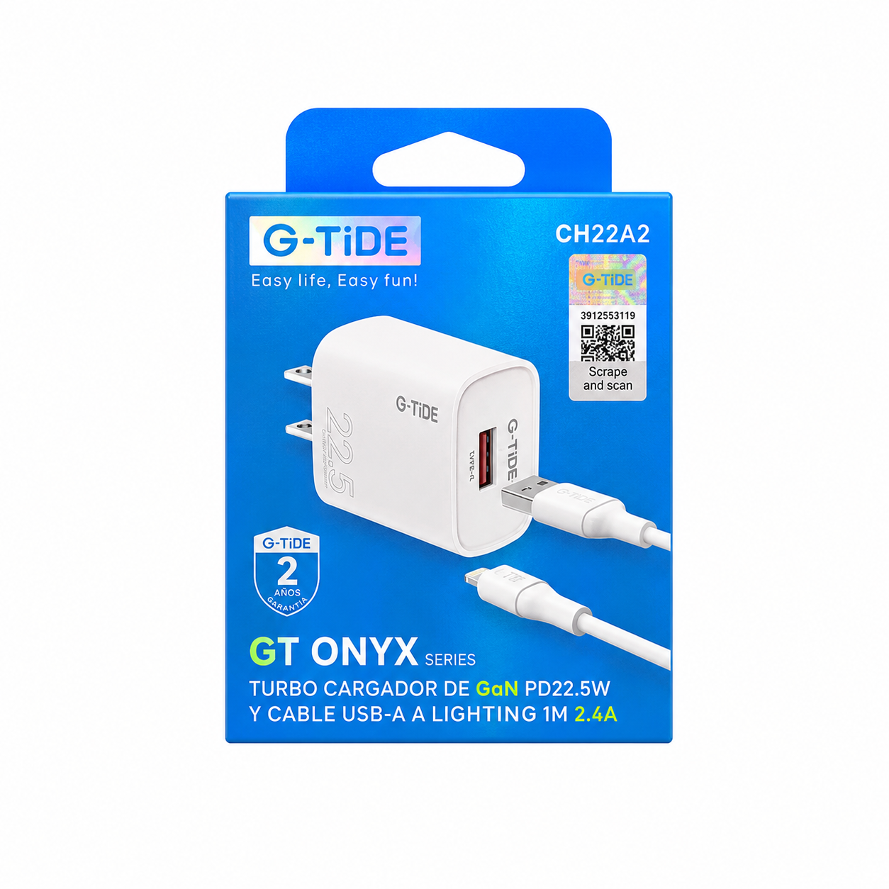 Kit G-TiDE GaN 22.5W + Cable Lightning USB-A 1M CH22A2