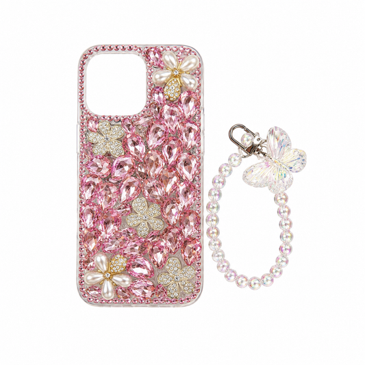 Funda Brillos Cristales y Flores iPhone 16 Pro Max con Pulsera