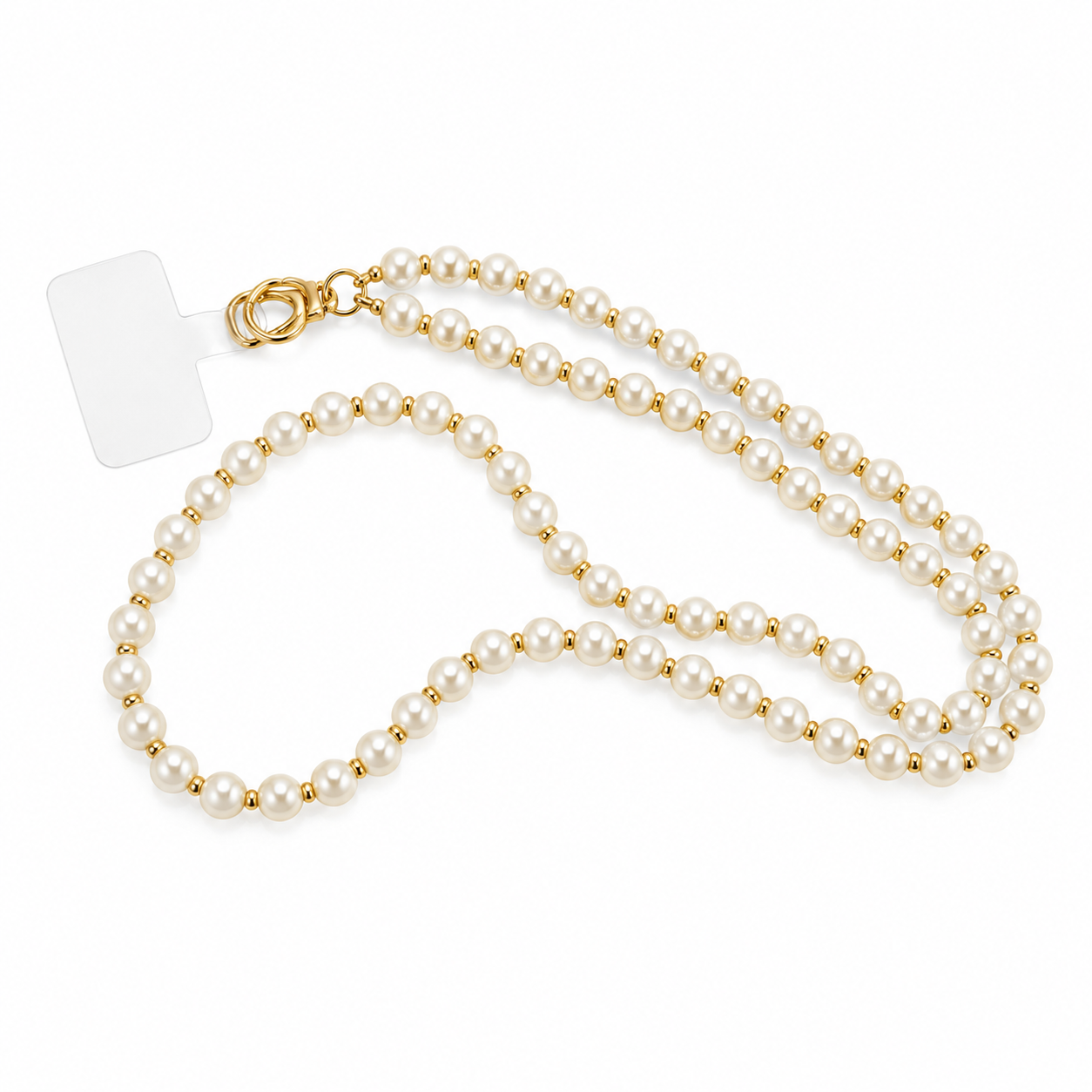 Correa Collar de Perlas con Broche Dorado para Celular