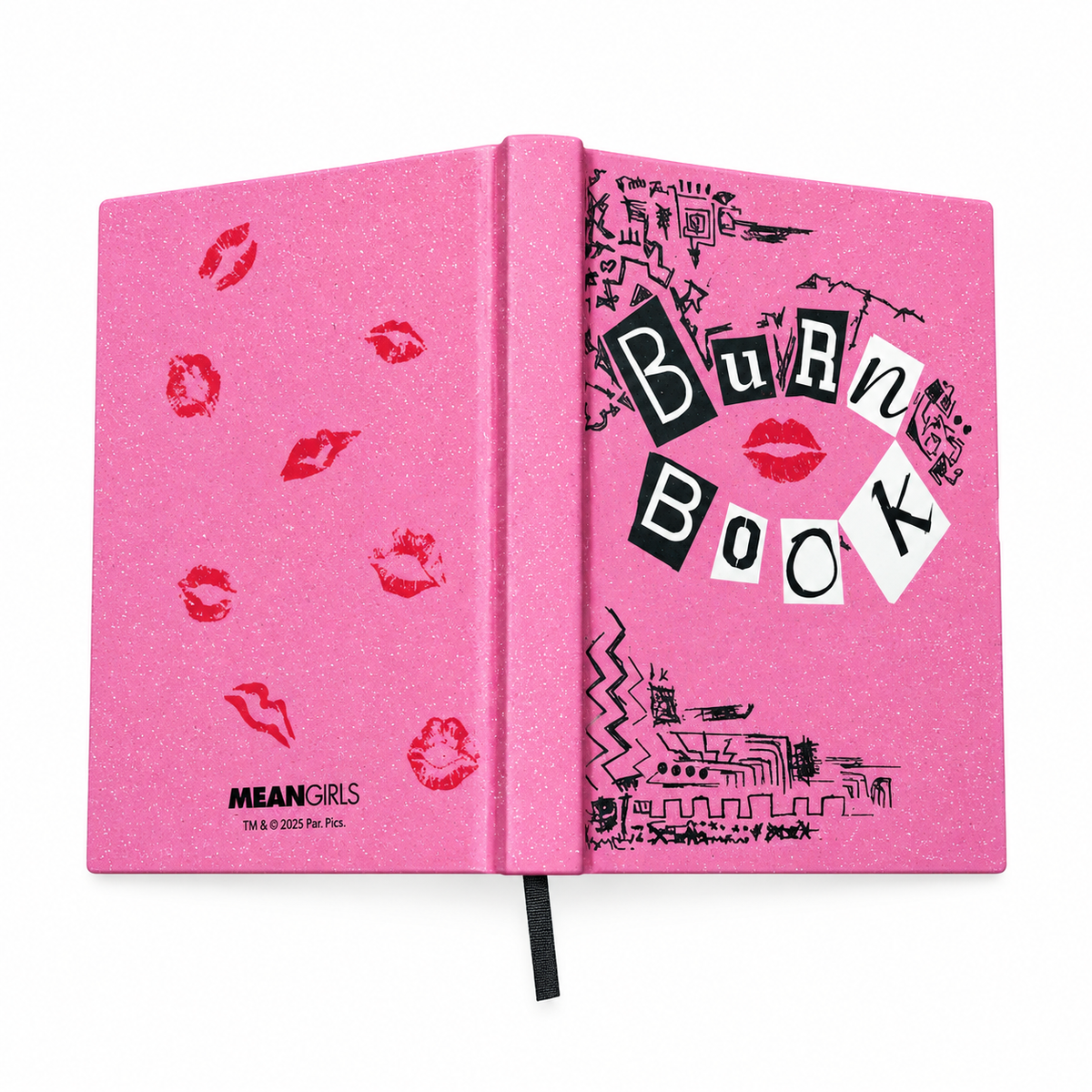 Libreta Rosa Glitter Tapa Dura con Estampado de Besos