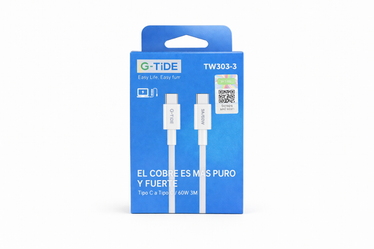 Cable Tipo C a Tipo C 60W 3A G-TIDE | Carga Rápida | 3 Metros
