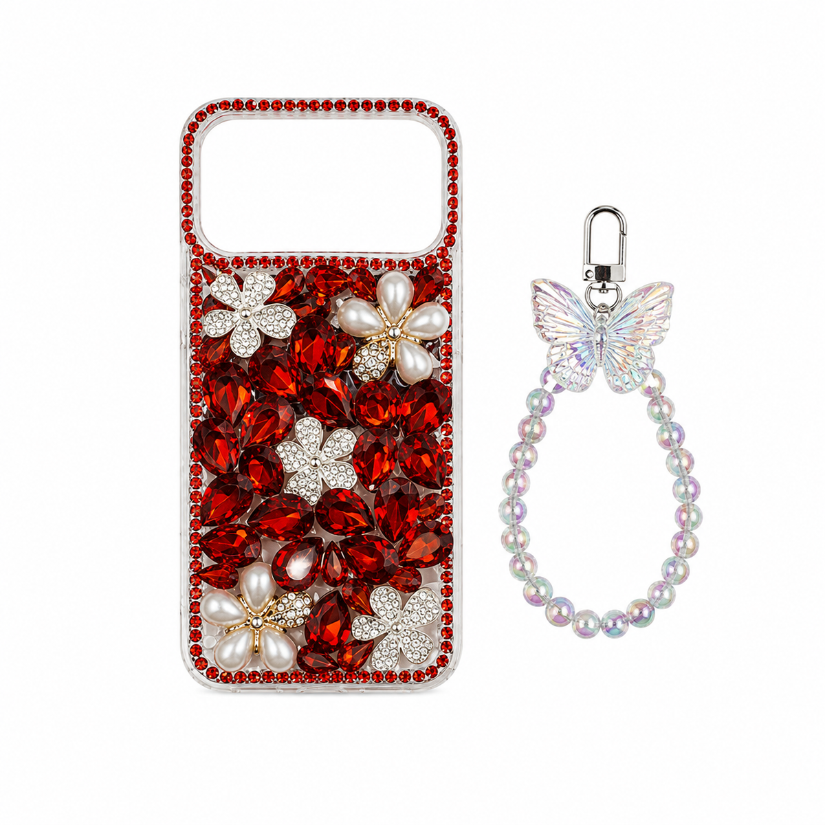 Funda 3D Diamantes Perlas Flores Pulsera iPhone 17 Pro Max