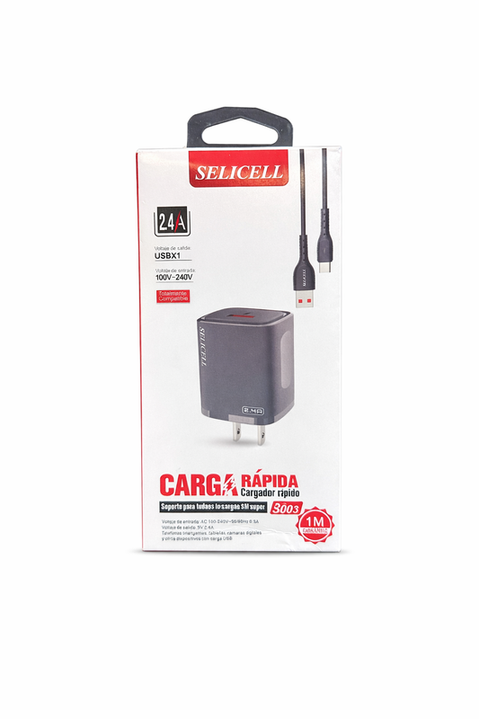 Cargador Carga Rápida 2.4A con Cable USB-C
