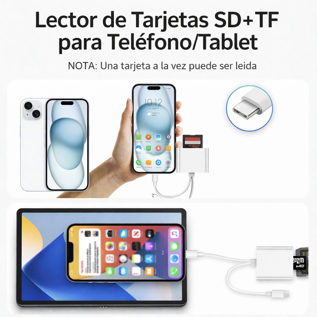 Lector SD y Micro SD para iPhone (Lightning y USB-C)