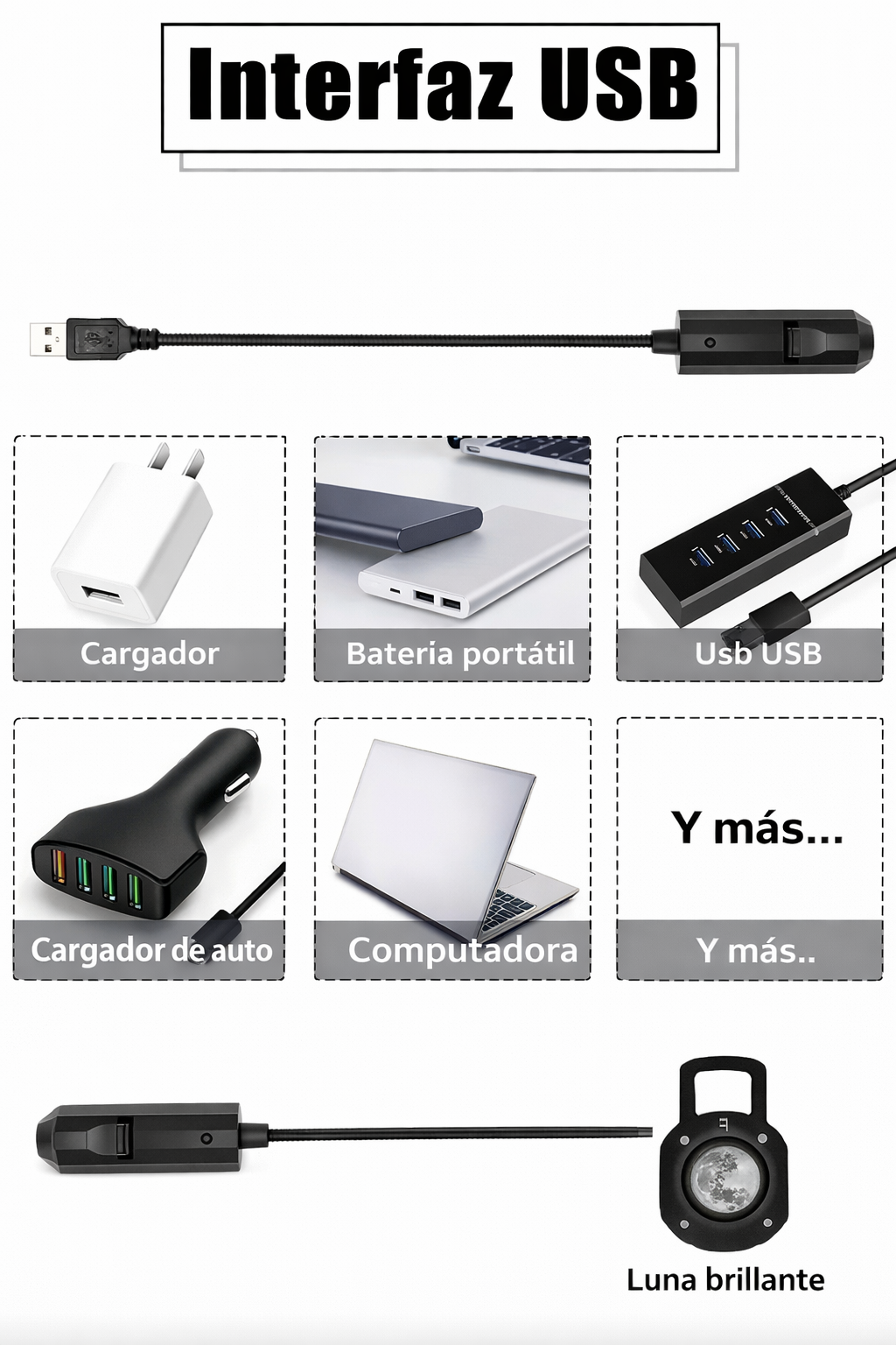 Proyector de Luna LED USB Giratorio 360° Decorativo