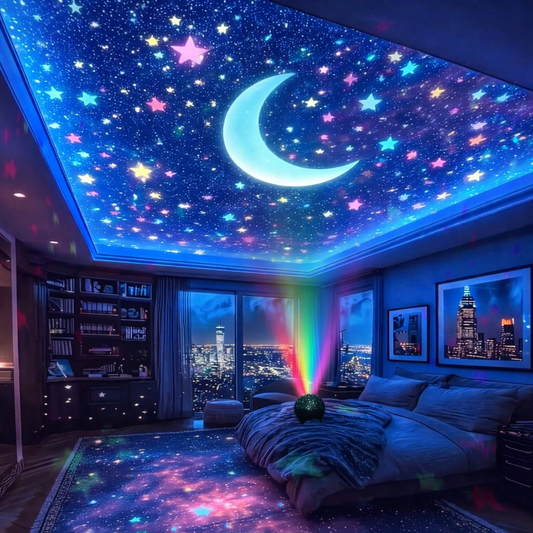 Proyector Galaxy LED con Luna y Estrellas – Luz Ambiental Multicolor