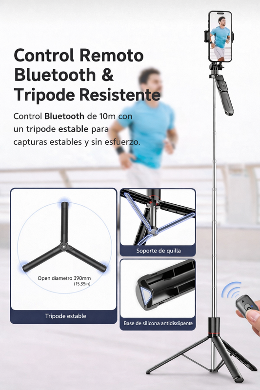 Trípode Profesional Pro-Shot 2 en 1 – Selfie Stick Extensible con Control Bluetooth y Soporte de Quilla Ultra Estable