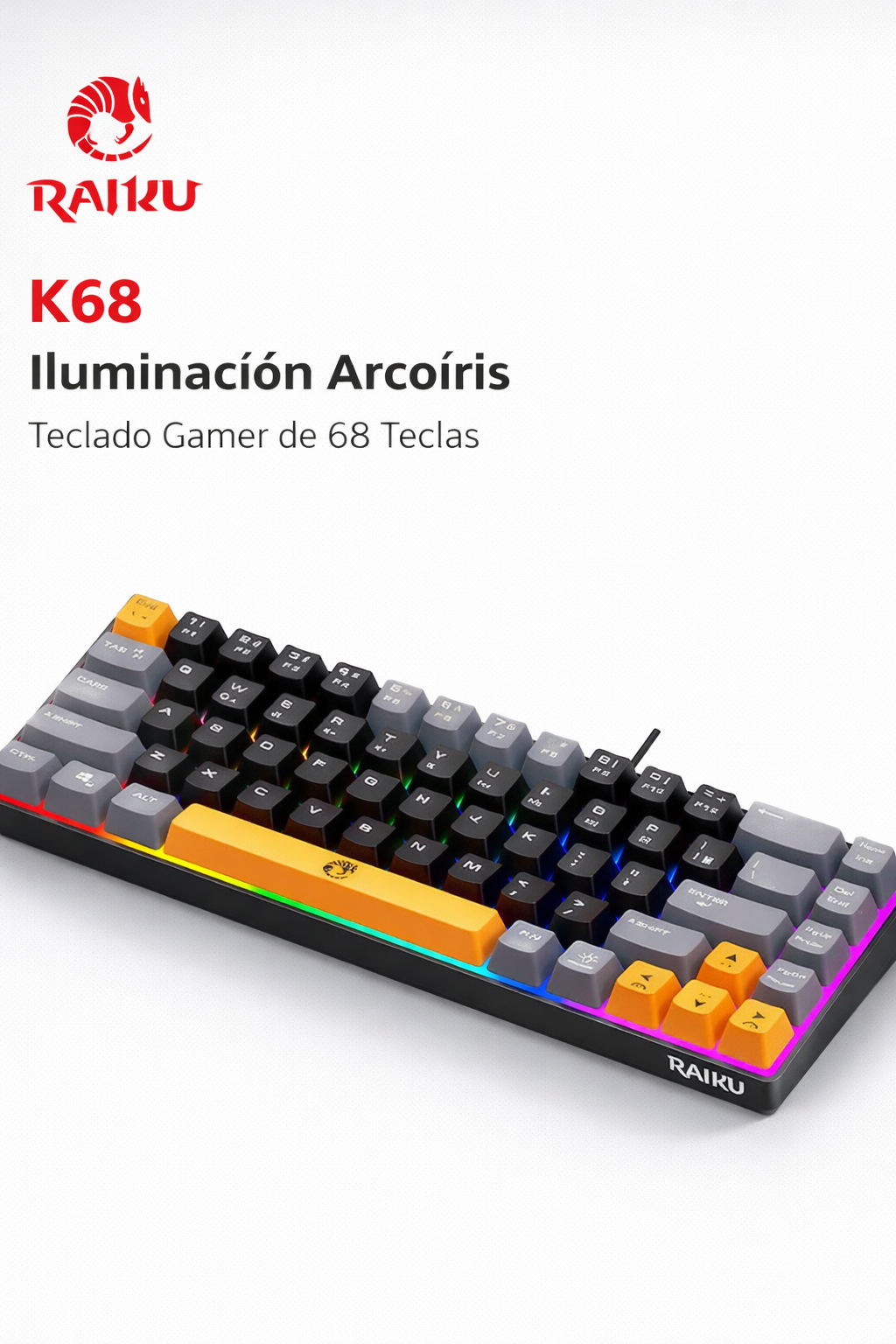 Teclado Mecánico Gamer K68 Compacto – 68 Teclas con Retroiluminación Rainbow y Diseño Ergonómico Pro