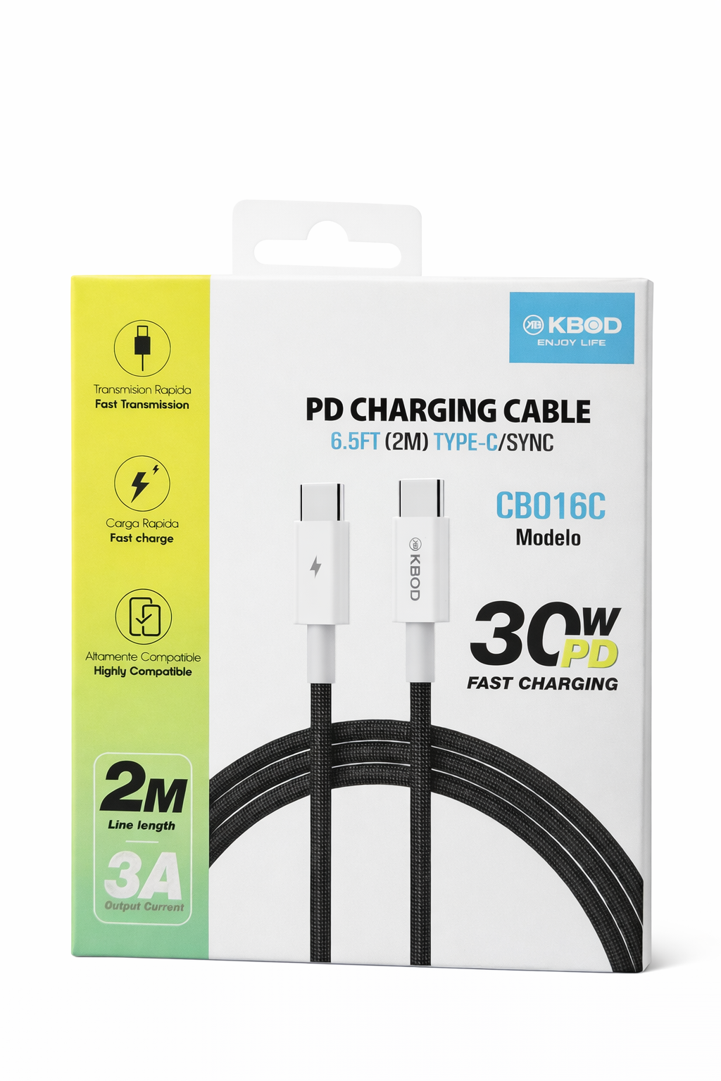 Cable USB-C a USB-C Carga Rápida 30W PD - 2 Metros Trenzado