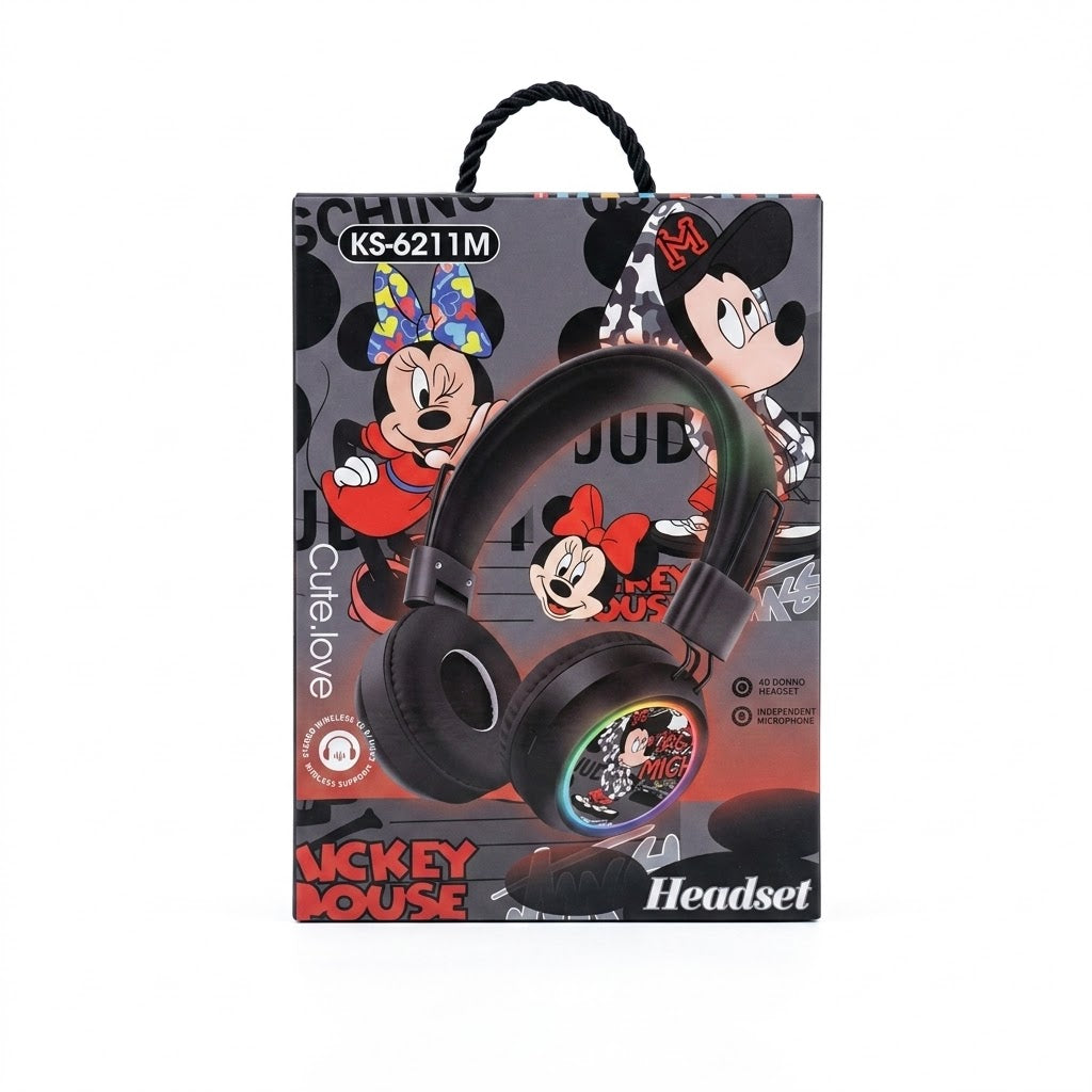 Audífonos Inalámbricos Diadema LED RGB con Micrófono Mickey Mouse