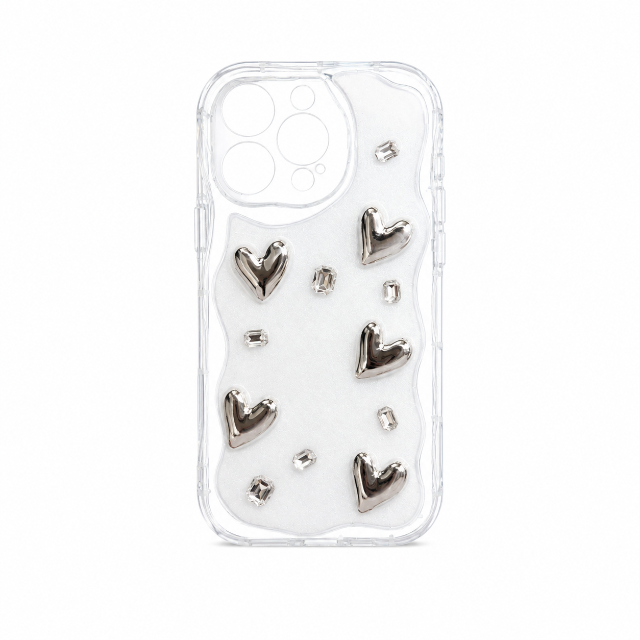 Funda Wavy Corazones 3D Cromados Cristales iPhone 15 Pro Max