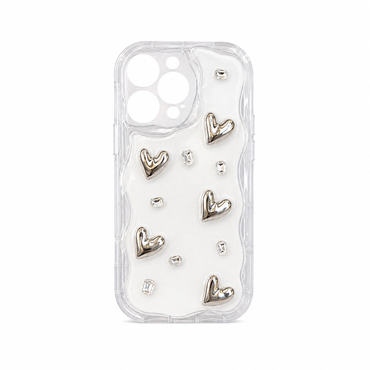 Funda Corazones 3D Metálicos Cristales iPhone 14 Pro Max